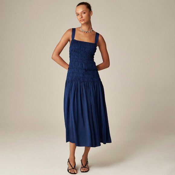 J. Crew NWT Smocked midi dress in Night Sky Blue Size XS - Picture 1 of 10